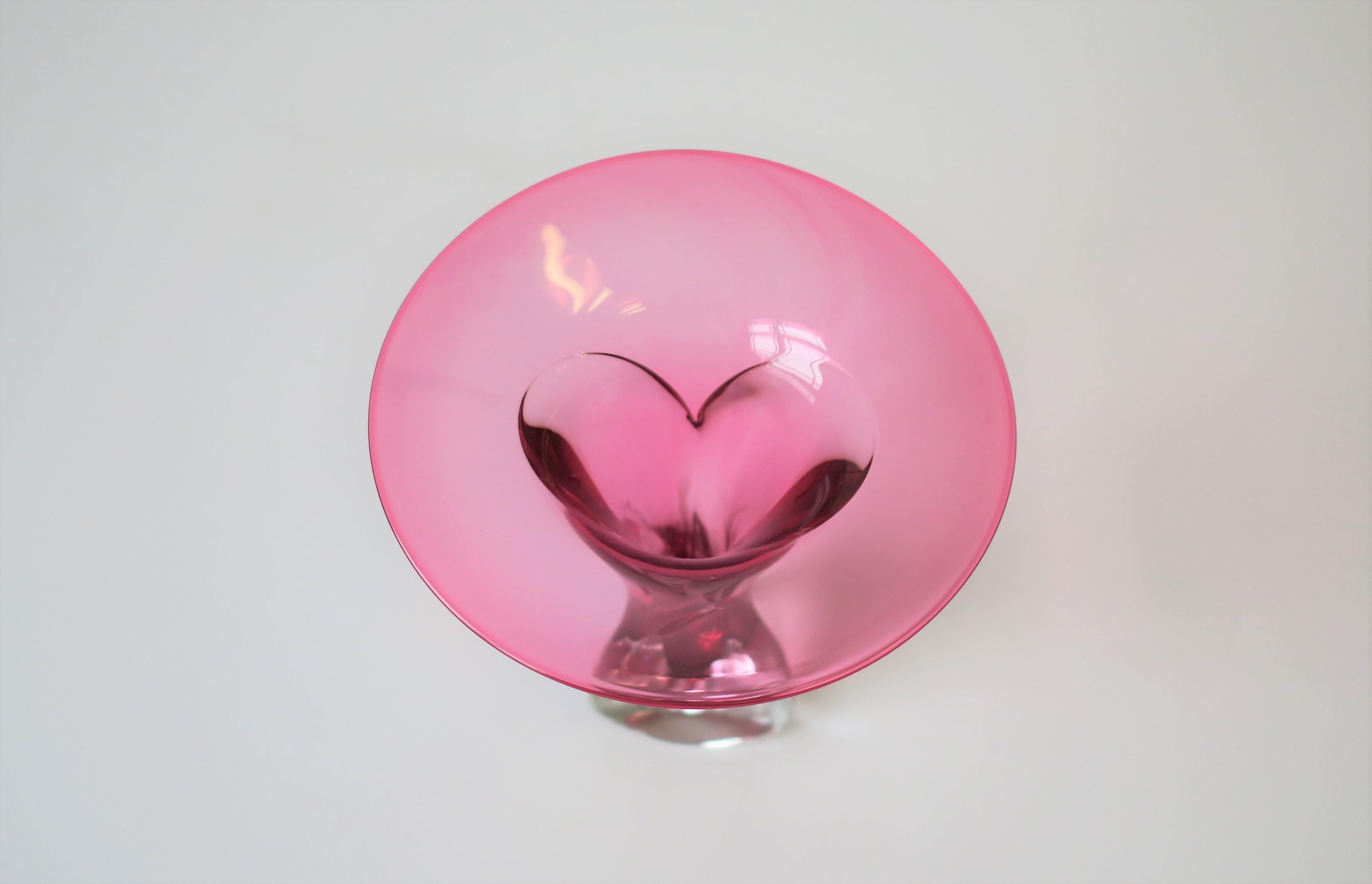 Hot Pink and Clear Signed Art Glass Vase, ca. 1990s 7