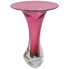 Hot Pink and Clear Signed Art Glass Vase, ca. 1990s
