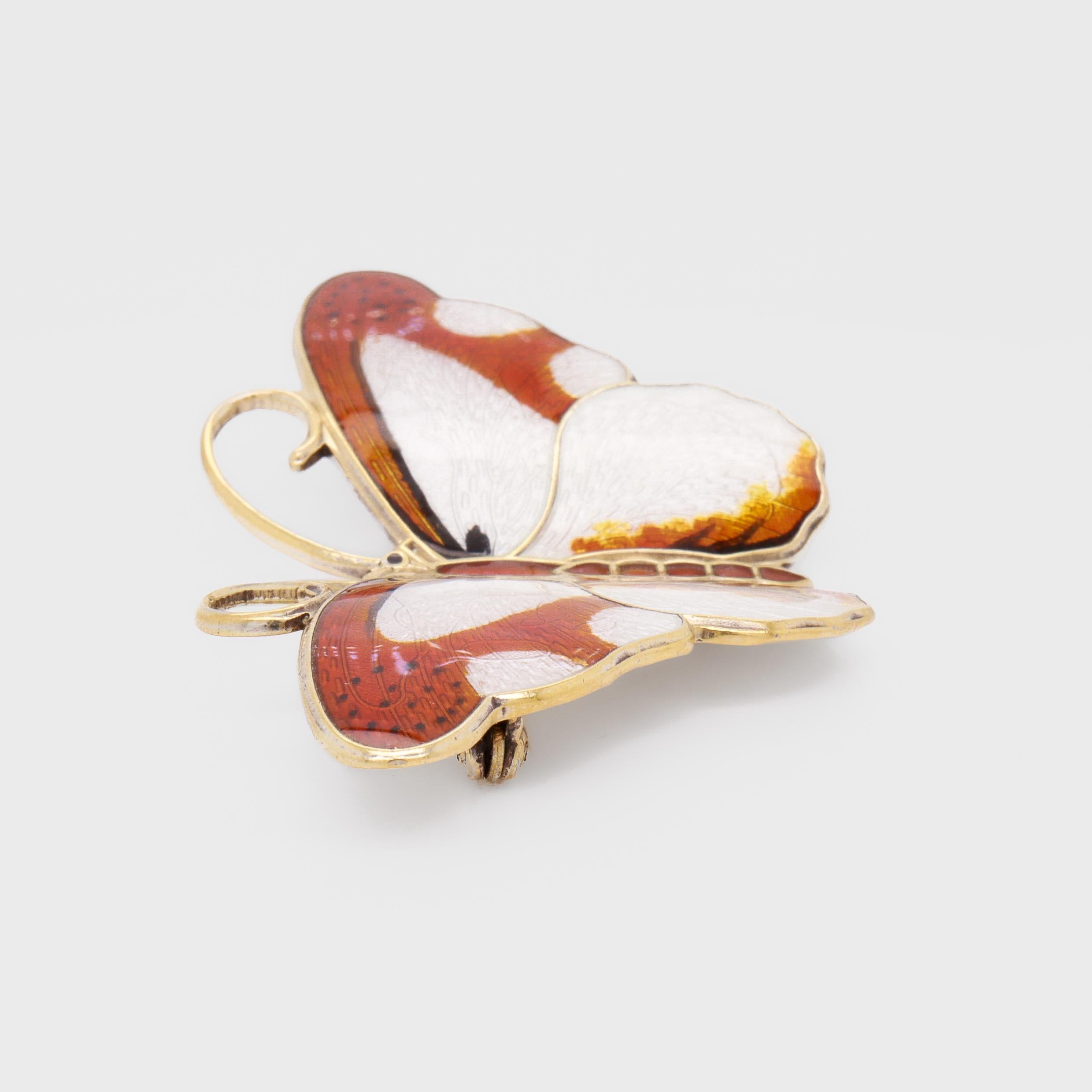 Signed Hroar Prydz Norwegian Gilt Sterling Silver & Enamel Butterfly Brooch For Sale 5