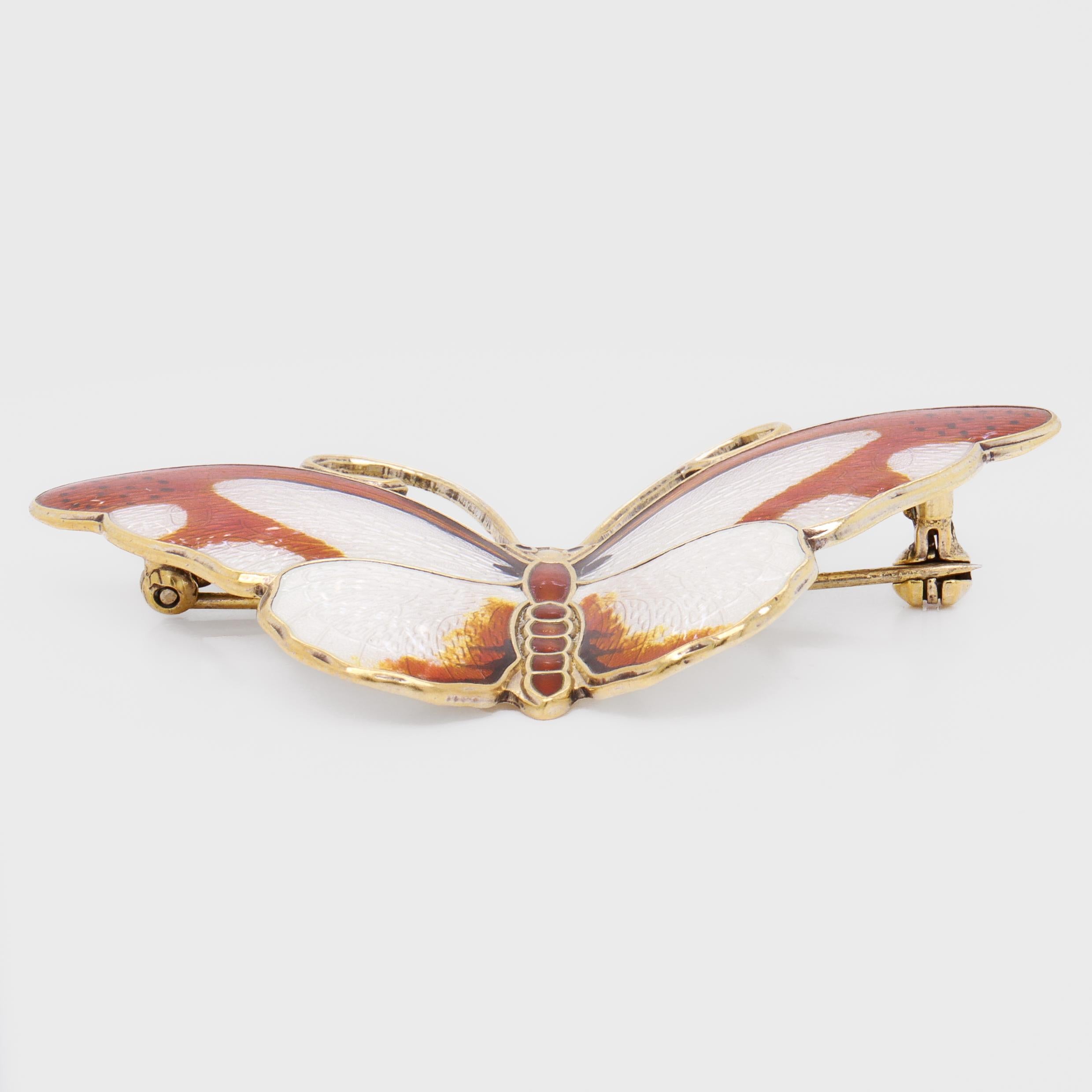 Signed Hroar Prydz Norwegian Gilt Sterling Silver & Enamel Butterfly Brooch For Sale 2