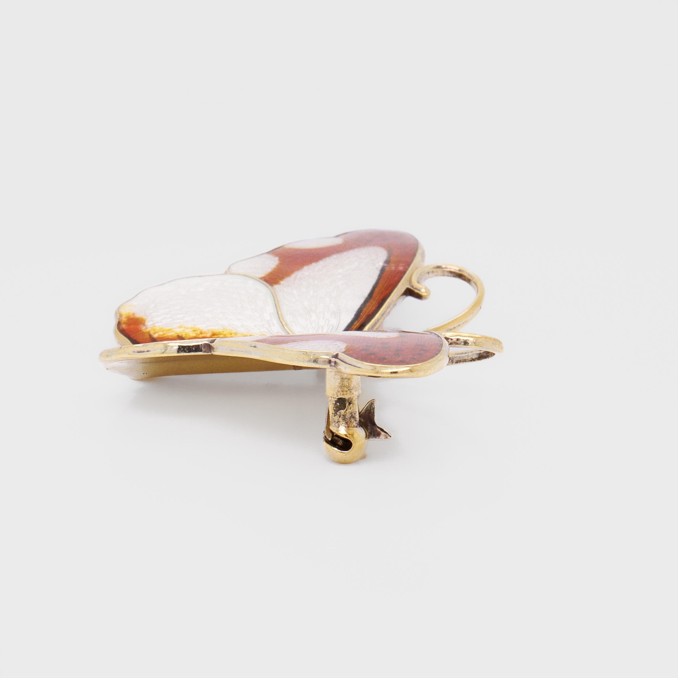 Signed Hroar Prydz Norwegian Gilt Sterling Silver & Enamel Butterfly Brooch For Sale 3