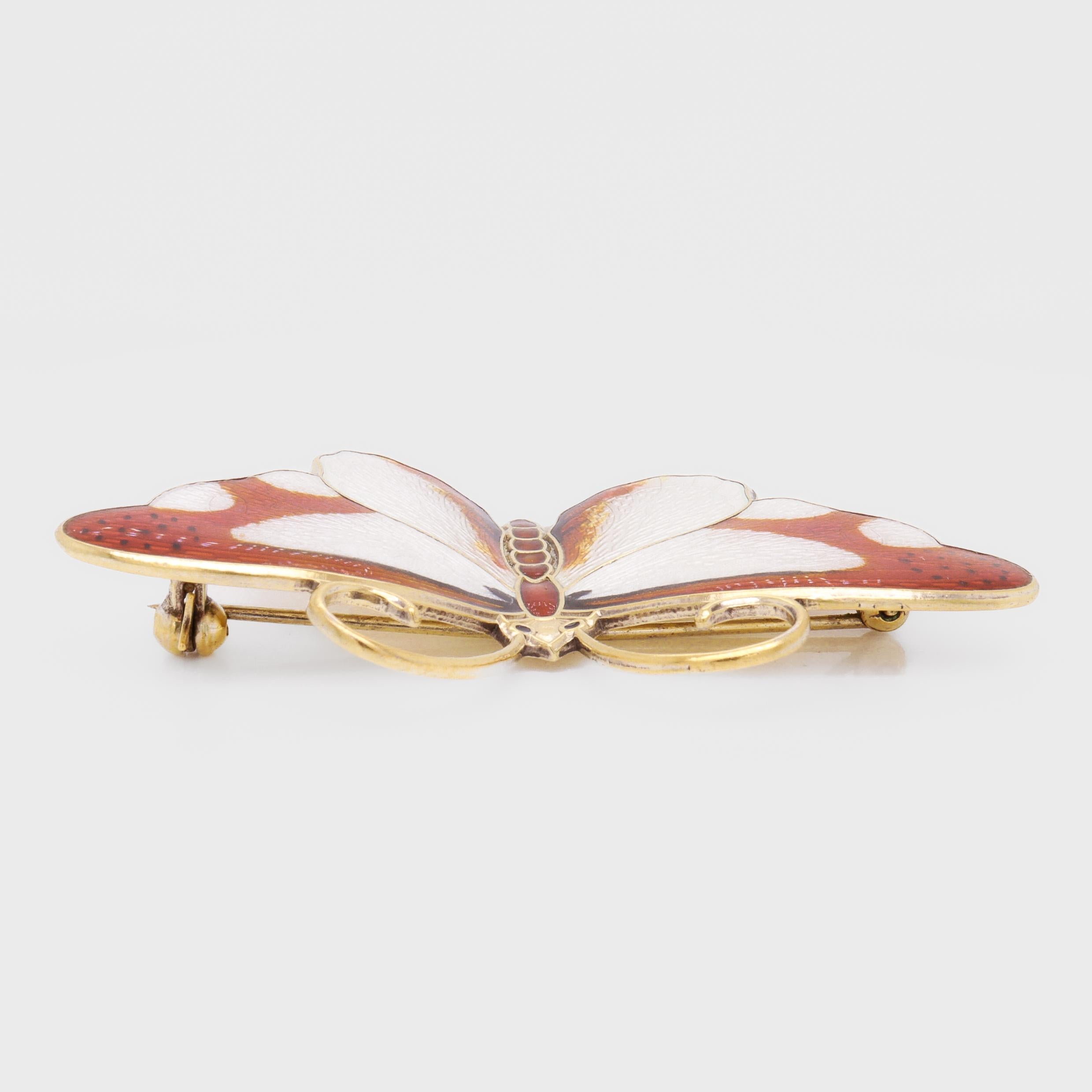 Signed Hroar Prydz Norwegian Gilt Sterling Silver & Enamel Butterfly Brooch For Sale 4