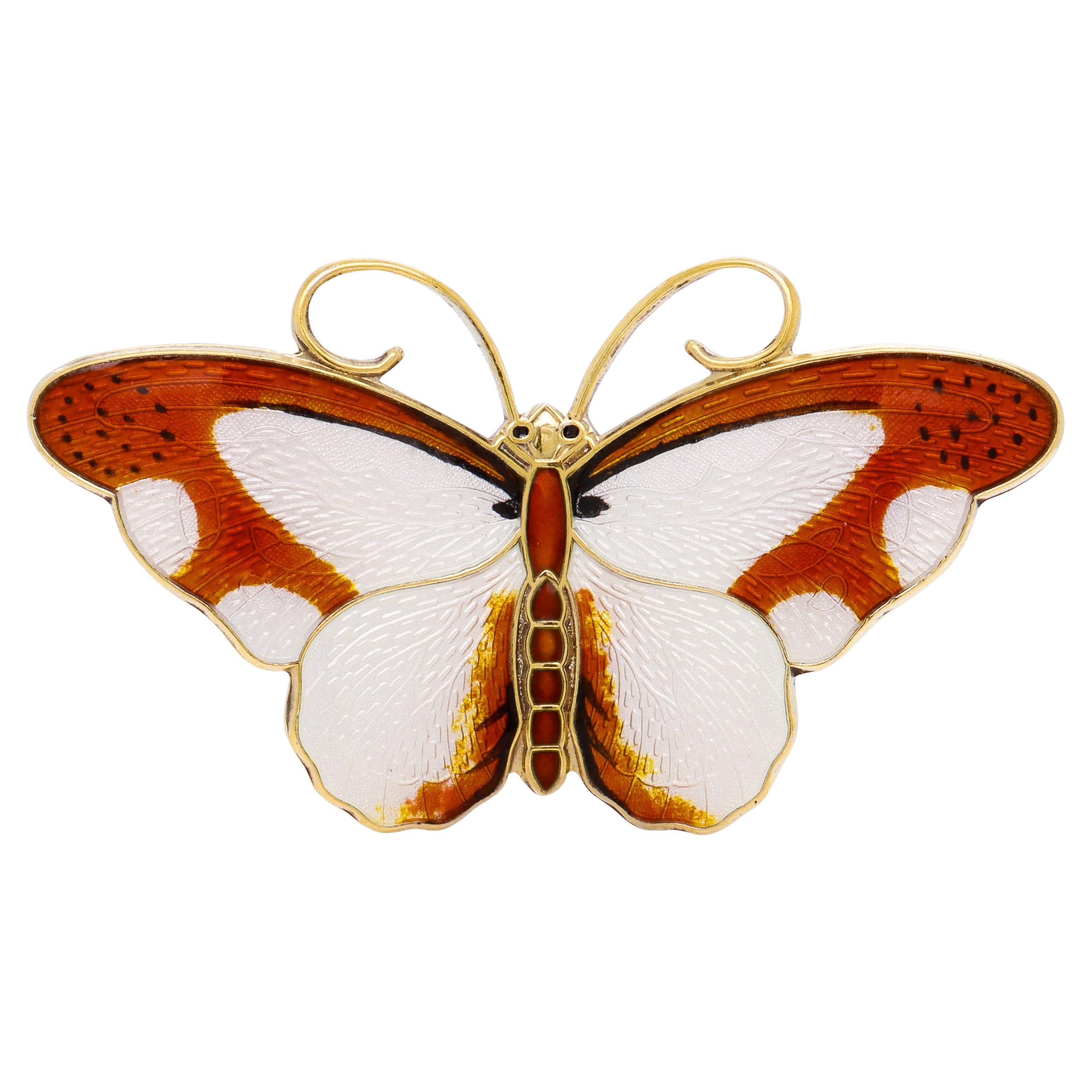 Signed Hroar Prydz Norwegian Gilt Sterling Silver & Enamel Butterfly Brooch