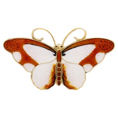 Signed Hroar Prydz Norwegian Gilt Sterling Silver & Enamel Butterfly Brooch