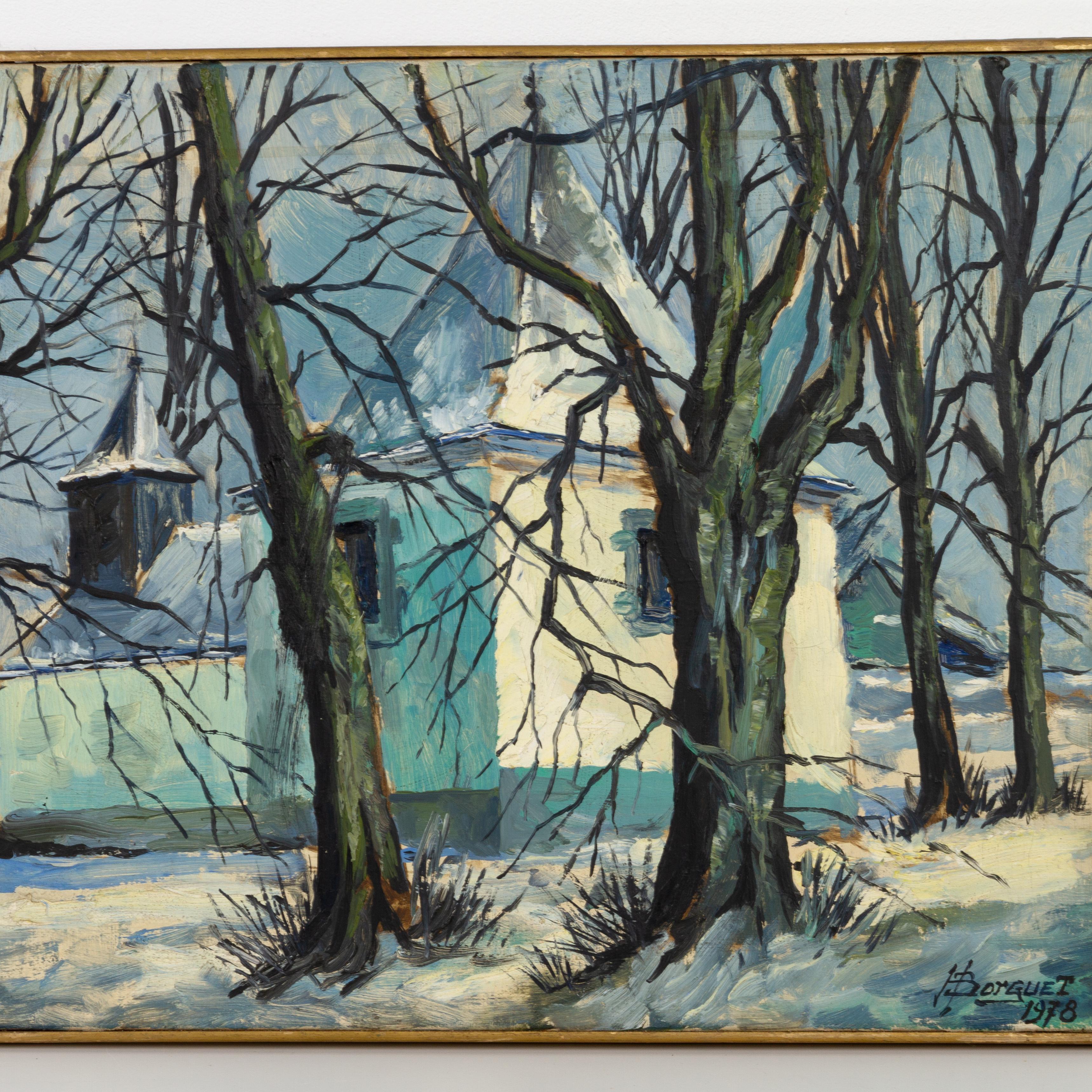 In good condition
From a private collection
Free international shipping
Signed Belgian Oil Painting Snowy Chapel
