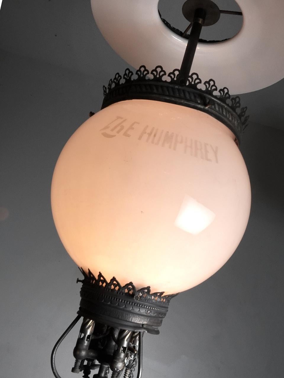 Signed Humphrey Gas Lamp, Electrified In Good Condition In Peekskill, NY