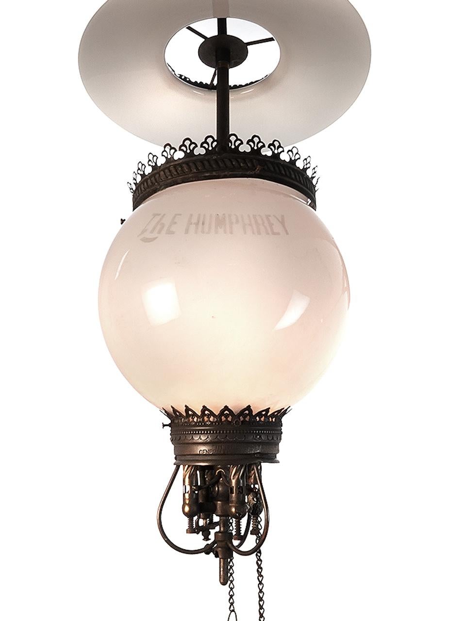 20th Century Signed Humphrey Gas Lamp, Electrified