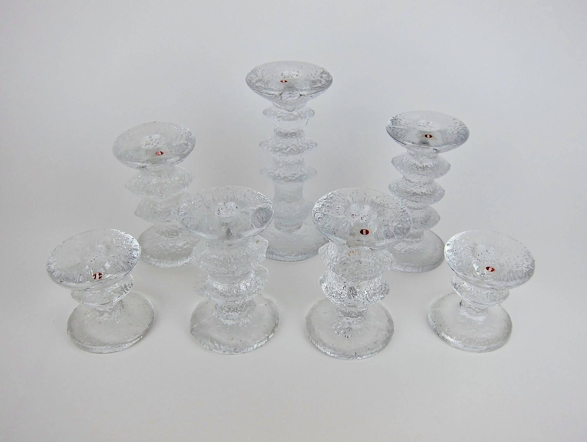 Mid-Century Modern Signed Iittala Festivo Midcentury Glass Candleholders by Timo Sarpaneva