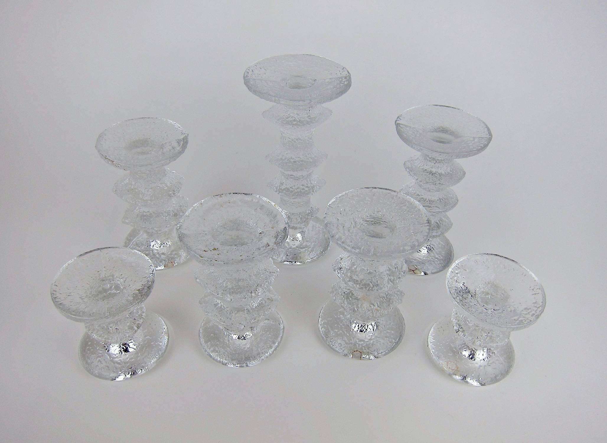 Finnish Signed Iittala Festivo Midcentury Glass Candleholders by Timo Sarpaneva