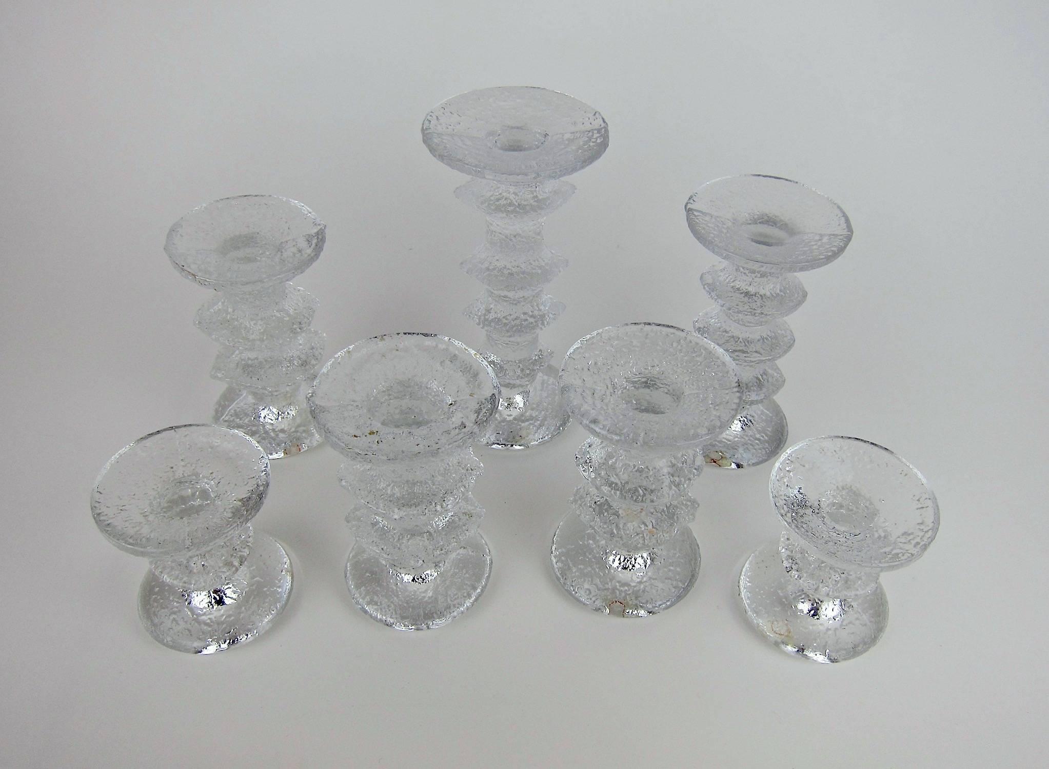 Molded Signed Iittala Festivo Midcentury Glass Candleholders by Timo Sarpaneva