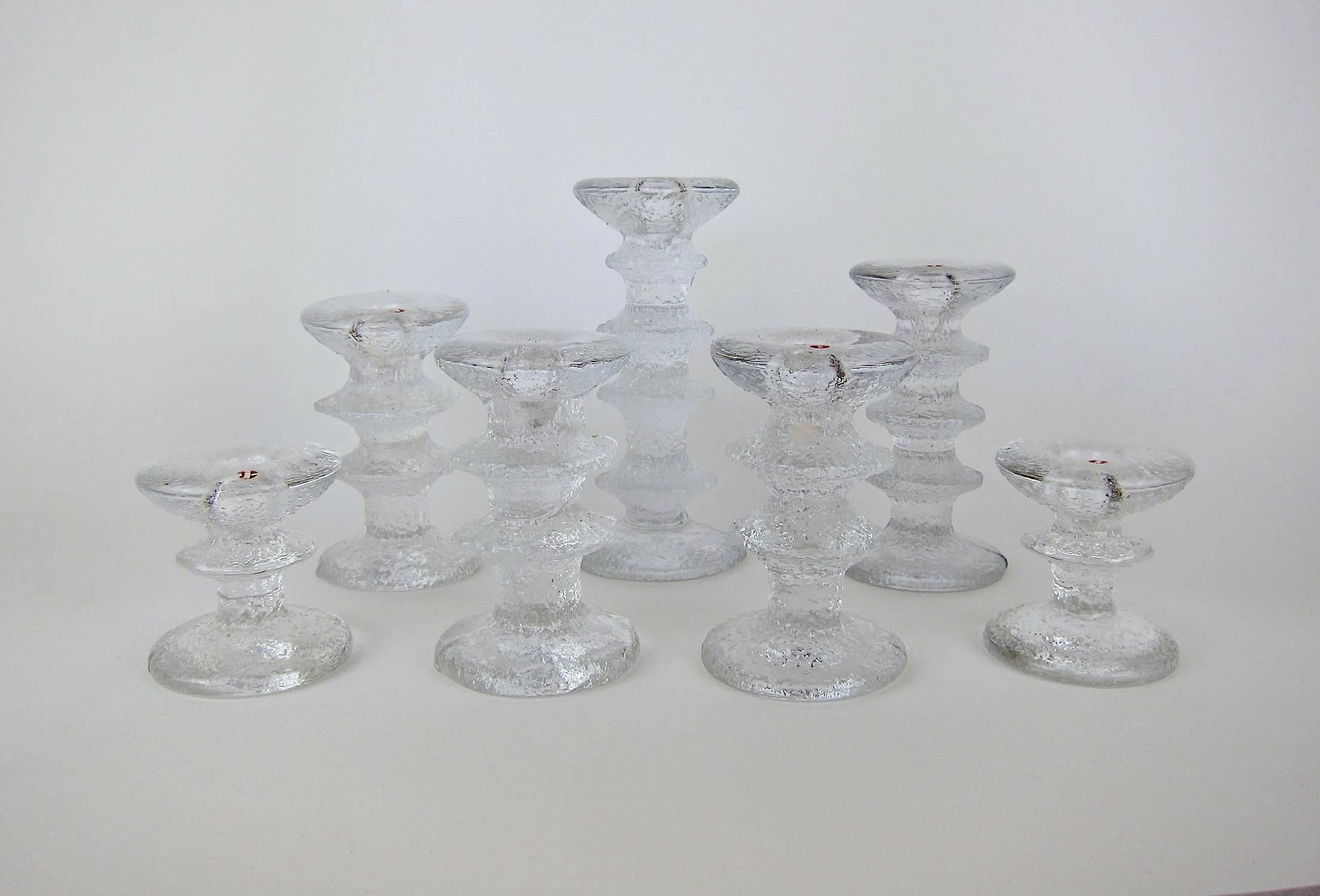 Signed Iittala Festivo Midcentury Glass Candleholders by Timo Sarpaneva In Good Condition In Los Angeles, CA