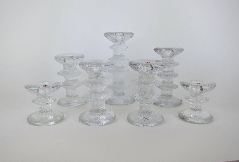 Signed Iittala Festivo Midcentury Glass Candleholders by Timo Sarpaneva 1
