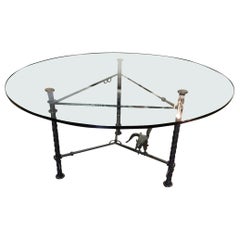 Signed Ilana Goor Bronze Steel Dining Table Glass Top