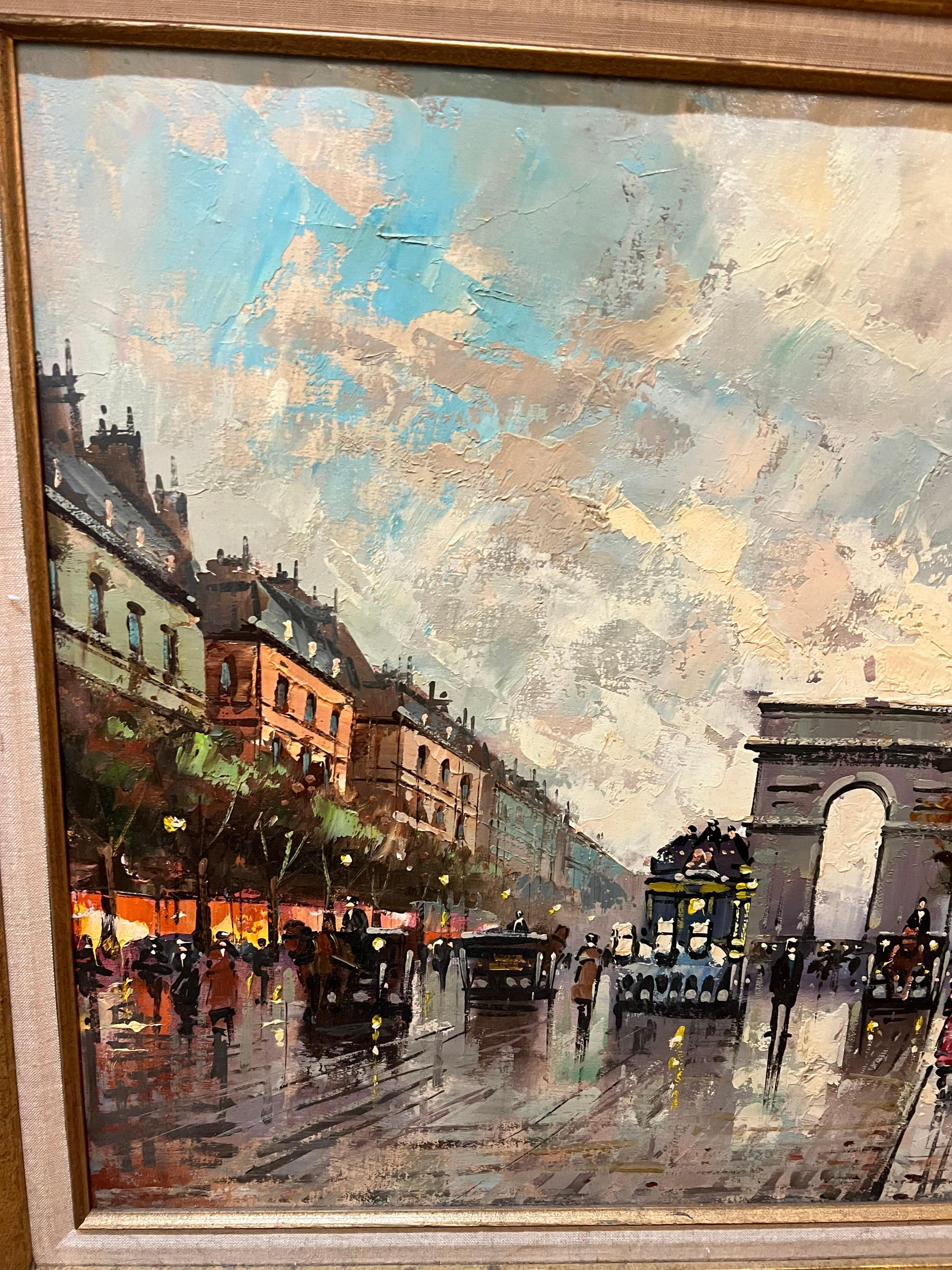 Signed Impasto French Street Scene Painting In Good Condition For Sale In Redding, CT