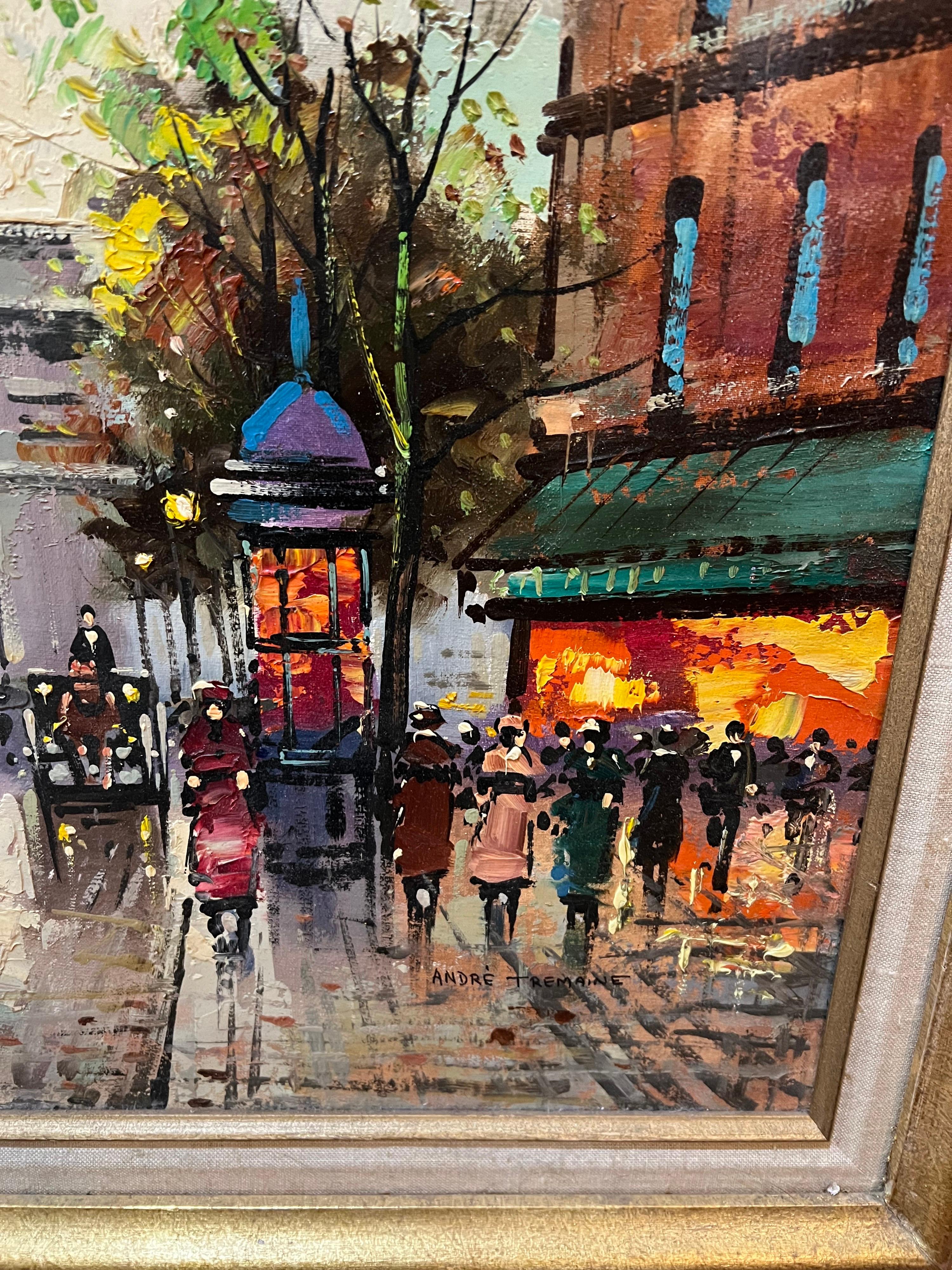 Canvas Signed Impasto French Street Scene Painting For Sale