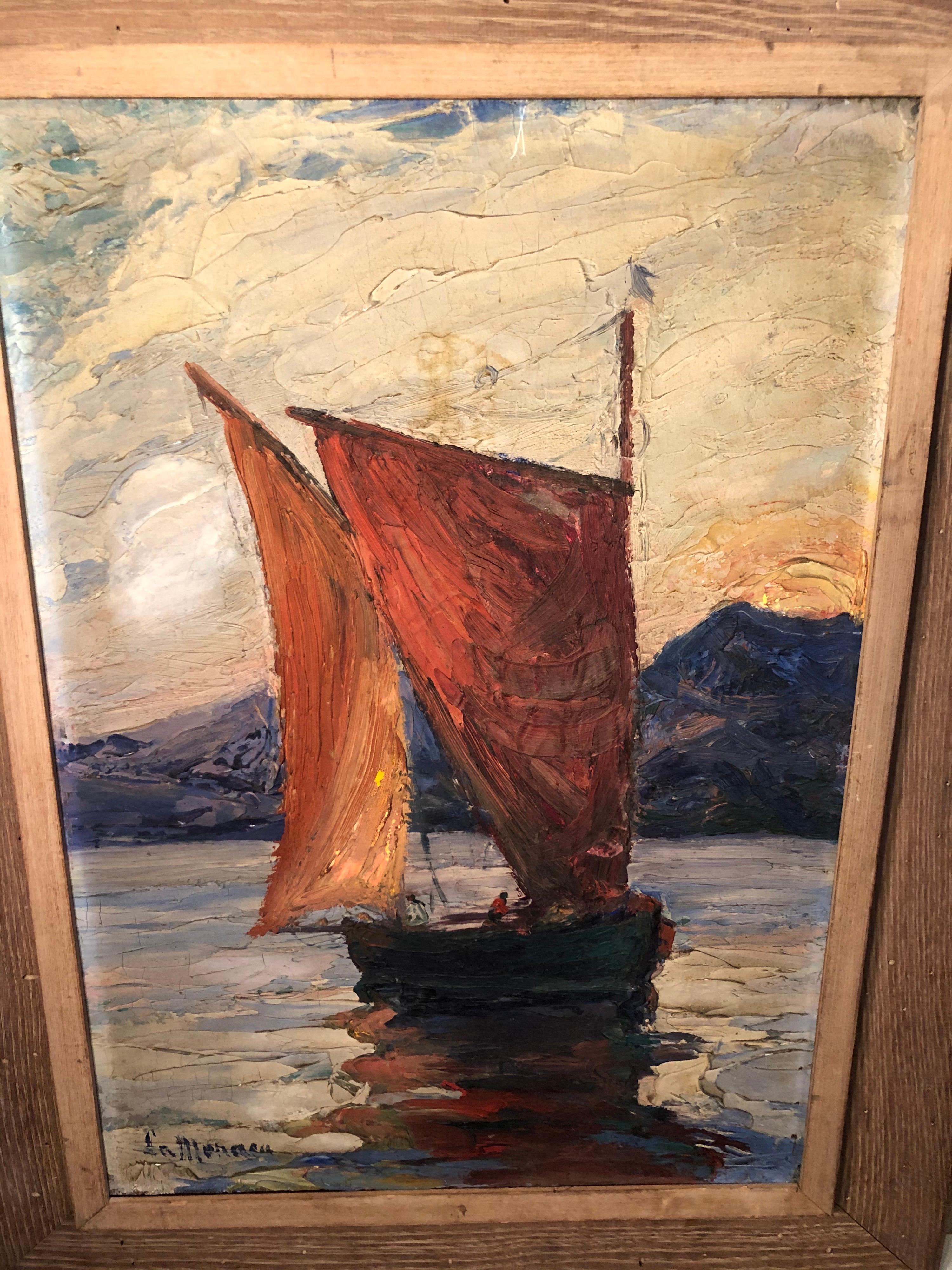 Signed Impasto on Board of Sailboat  For Sale 1
