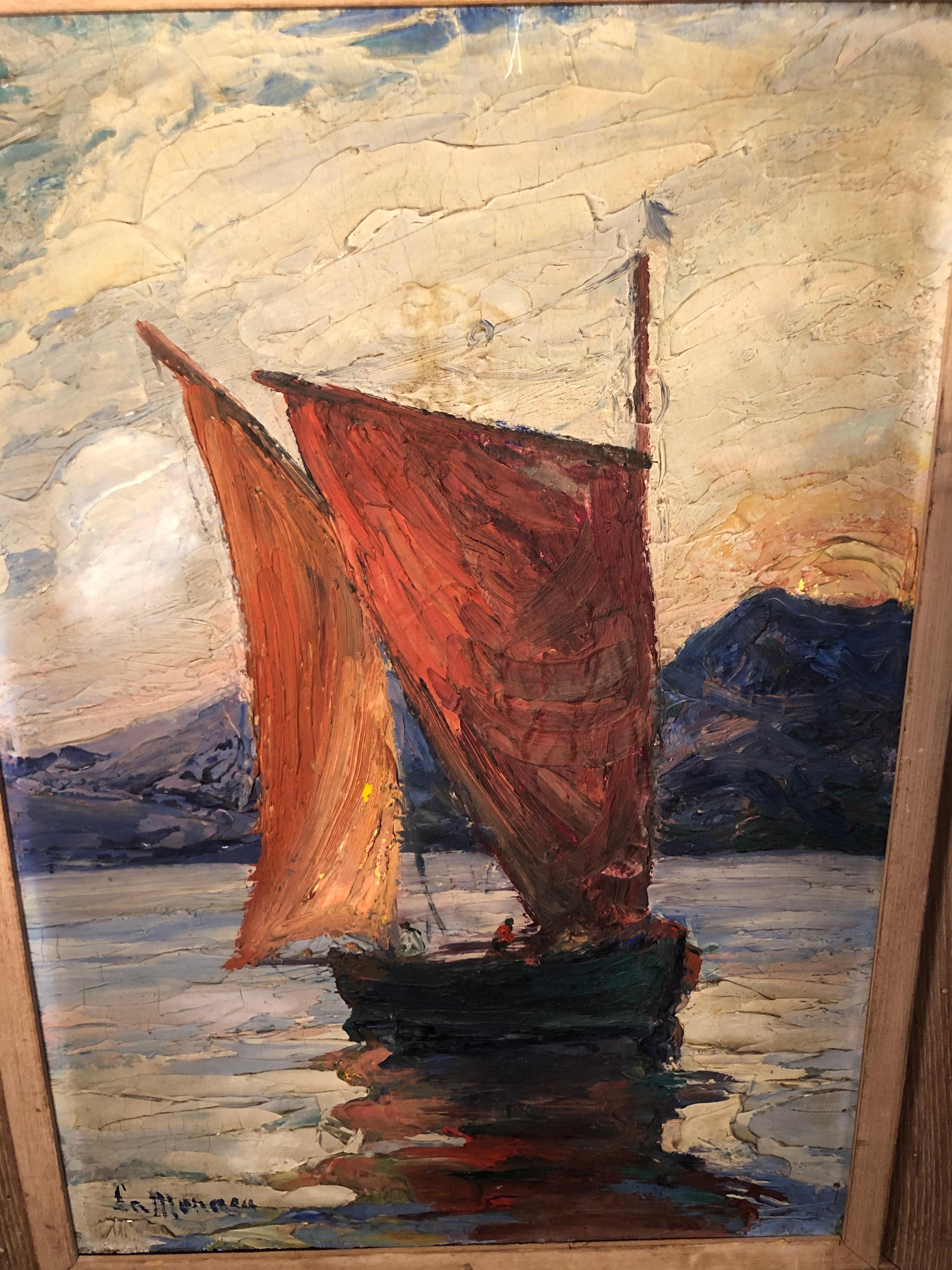 Signed Impasto on Board of Sailboat  For Sale 2