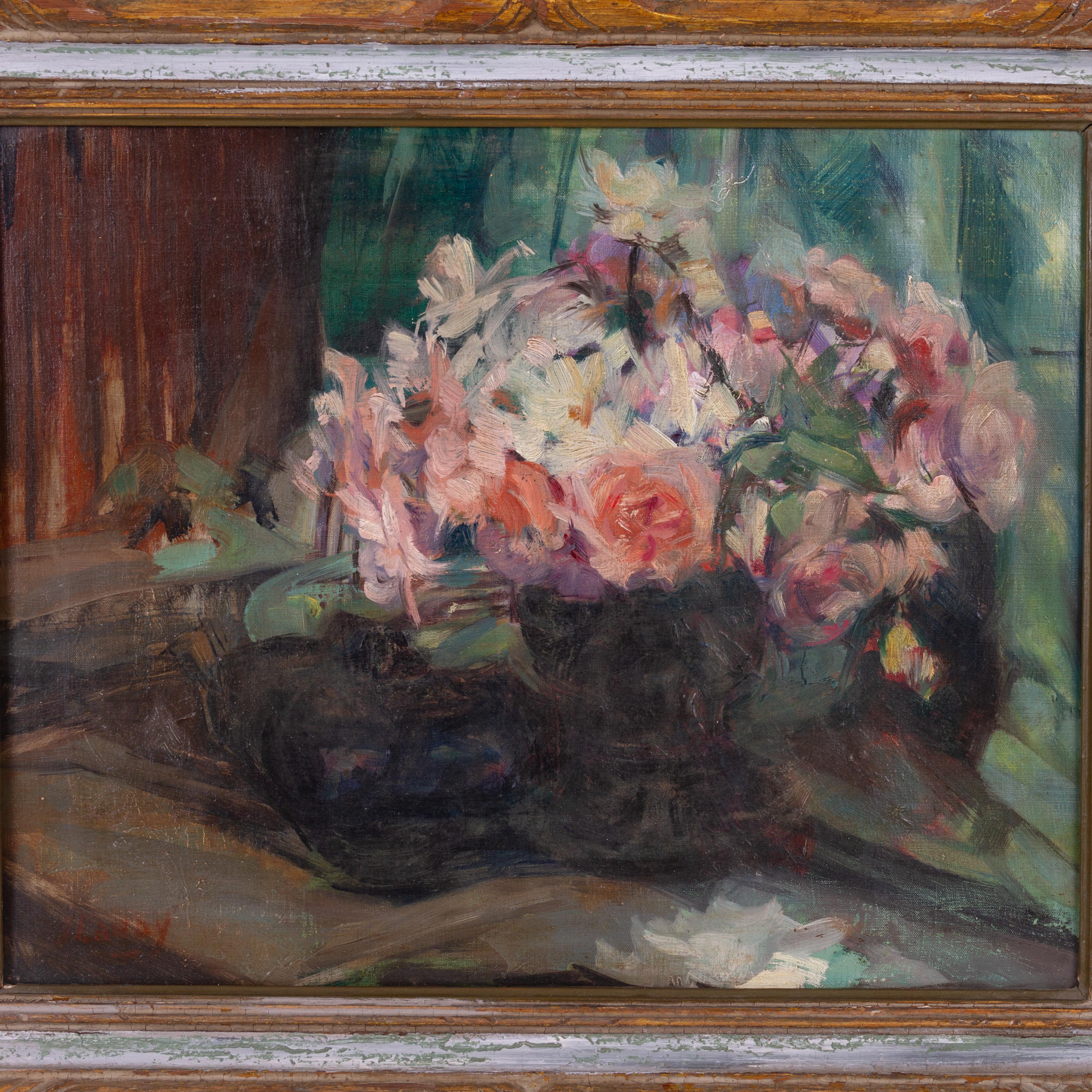 In good condition
From a private collection
Free international shipping
Signed Impressionist Roses Still Life Oil Painting in Giltwood Frame
