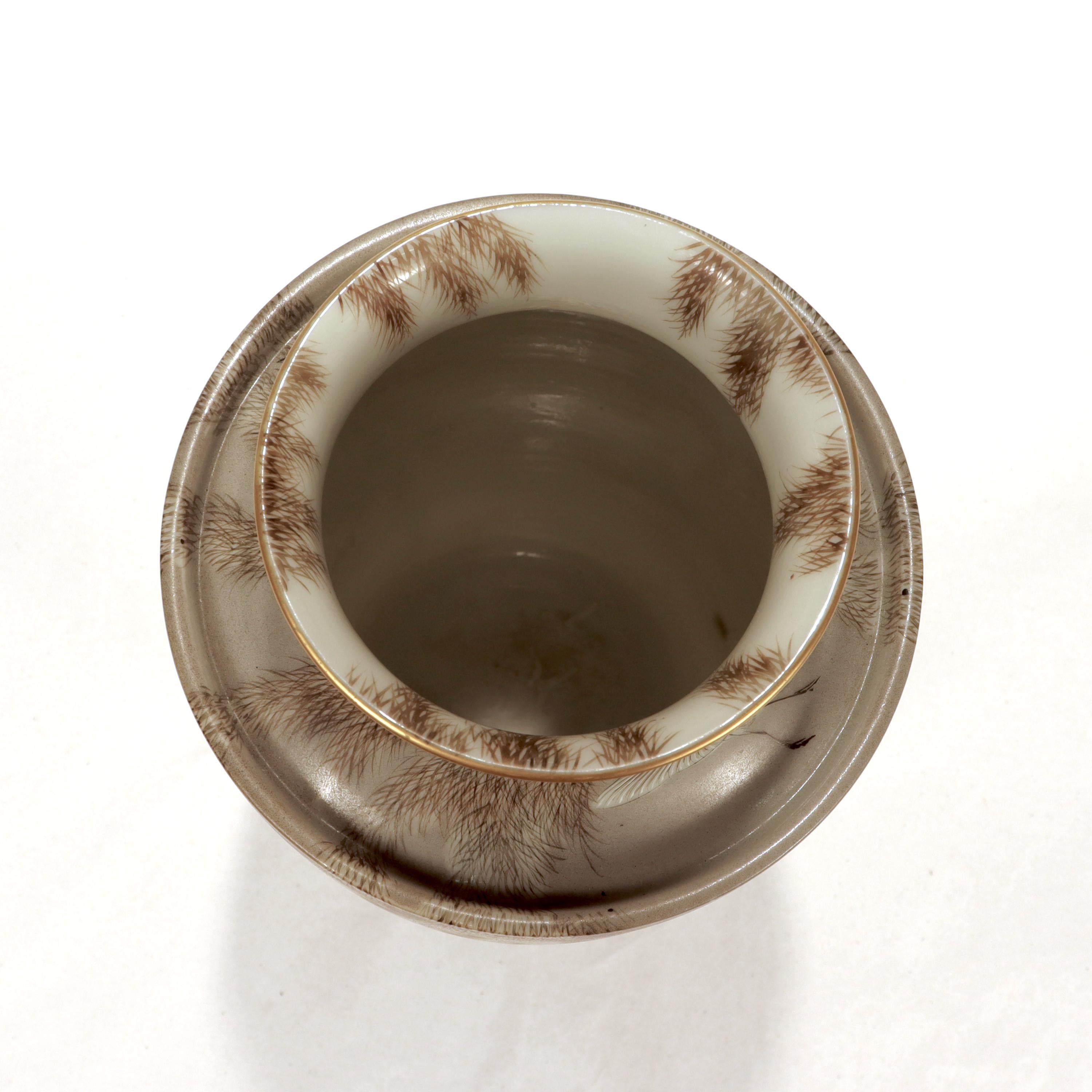 Signed Imura Hikojiro Meiji/Taisho Period Japanese Porcelain Egrets Studio Vase  7