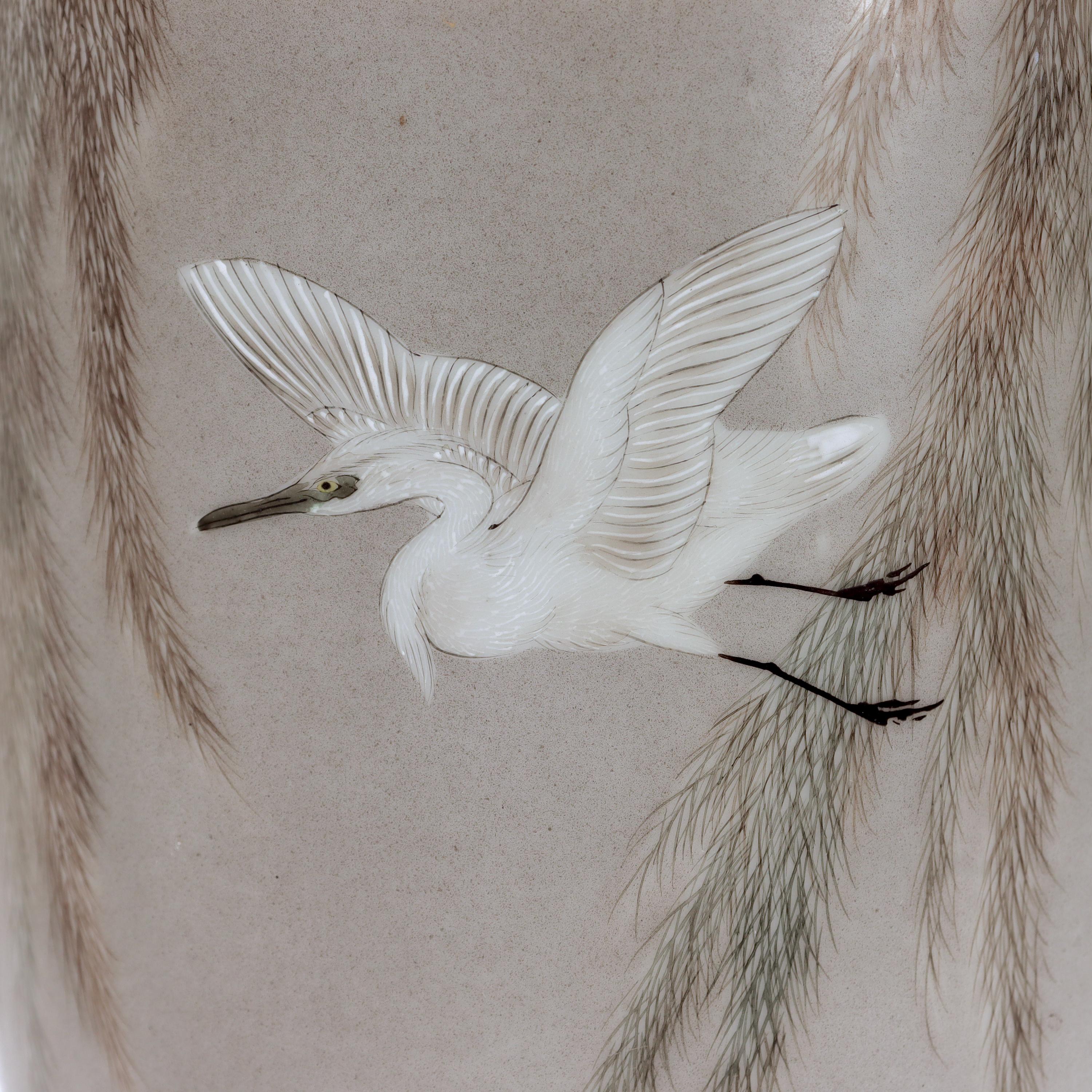 Signed Imura Hikojiro Meiji/Taisho Period Japanese Porcelain Egrets Studio Vase  2