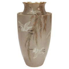 Signed Imura Hikojiro Meiji/Taisho Period Japanese Porcelain Egrets Studio Vase 