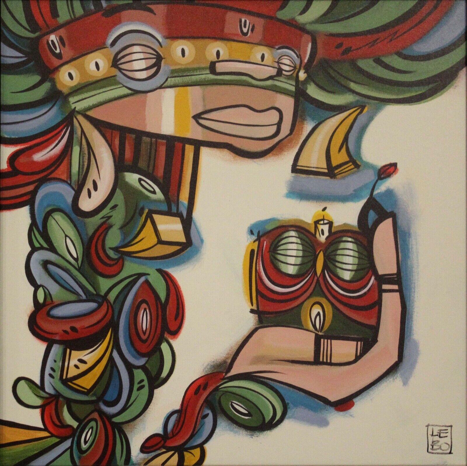 Le Shoppe Too in Michigan brings you this color giclee on canvas titled 'In Search Of Wisdom' by David Le Betard Lebo. Signed by the artist with annotation on the verso, 300/350, this framed piece exemplifies the Miami artists exuberant style
