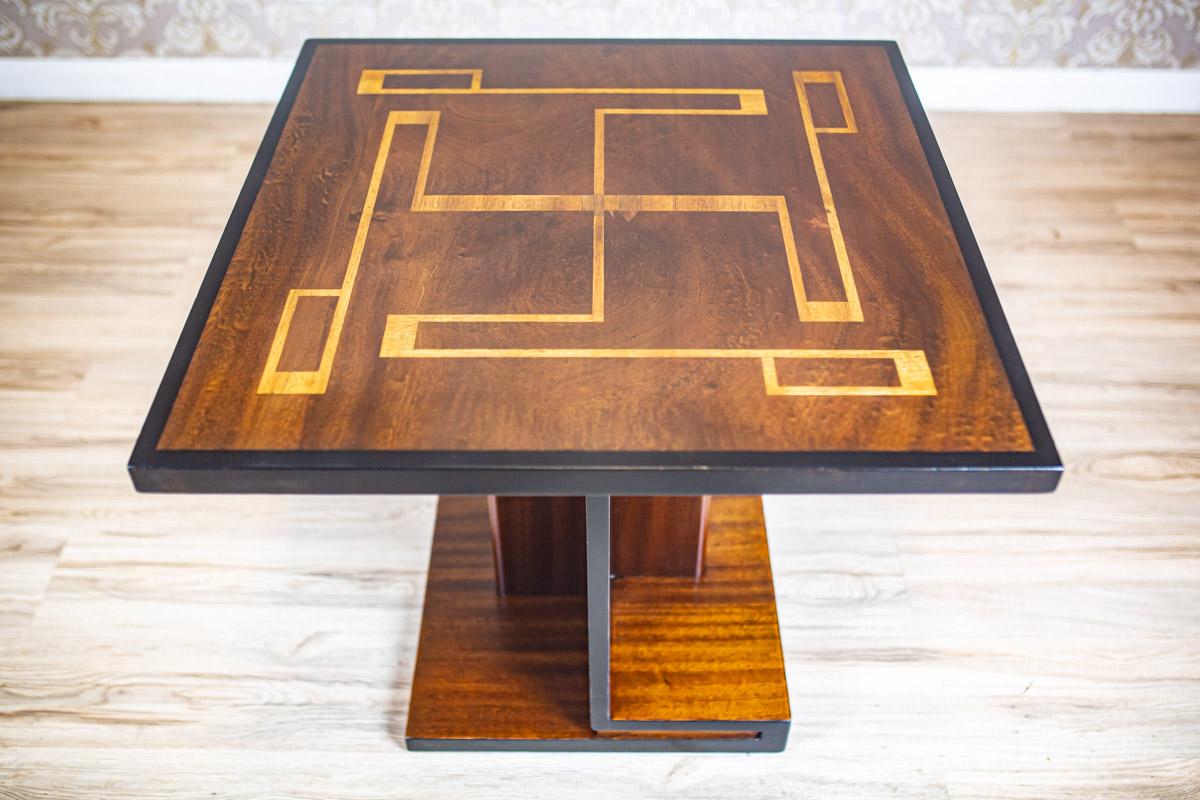 Polish Signed Inlaid Art Deco Poker Table in Light Brown from the 1930s