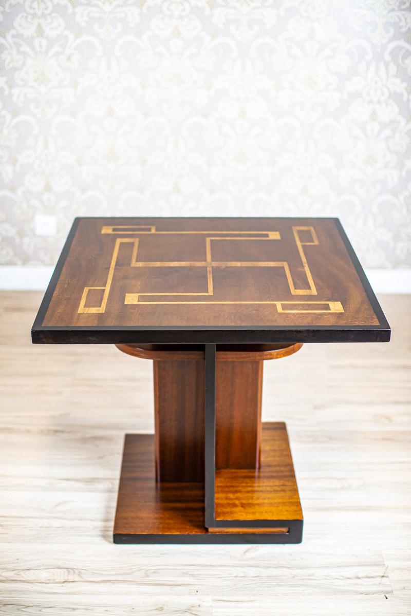 Signed Inlaid Art Deco Poker Table in Light Brown from the 1930s In Good Condition In Opole, PL