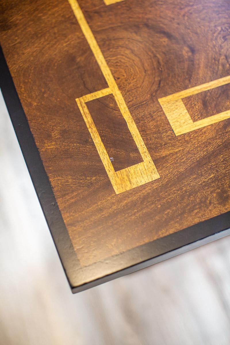 Wood Signed Inlaid Art Deco Poker Table in Light Brown from the 1930s