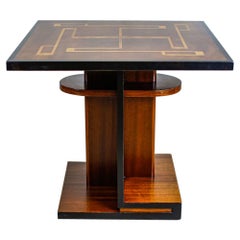 Vintage Signed Inlaid Art Deco Poker Table in Light Brown from the 1930s