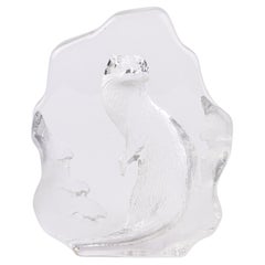 Signed Intaglio Crystal Glass Sculpture Weasel 