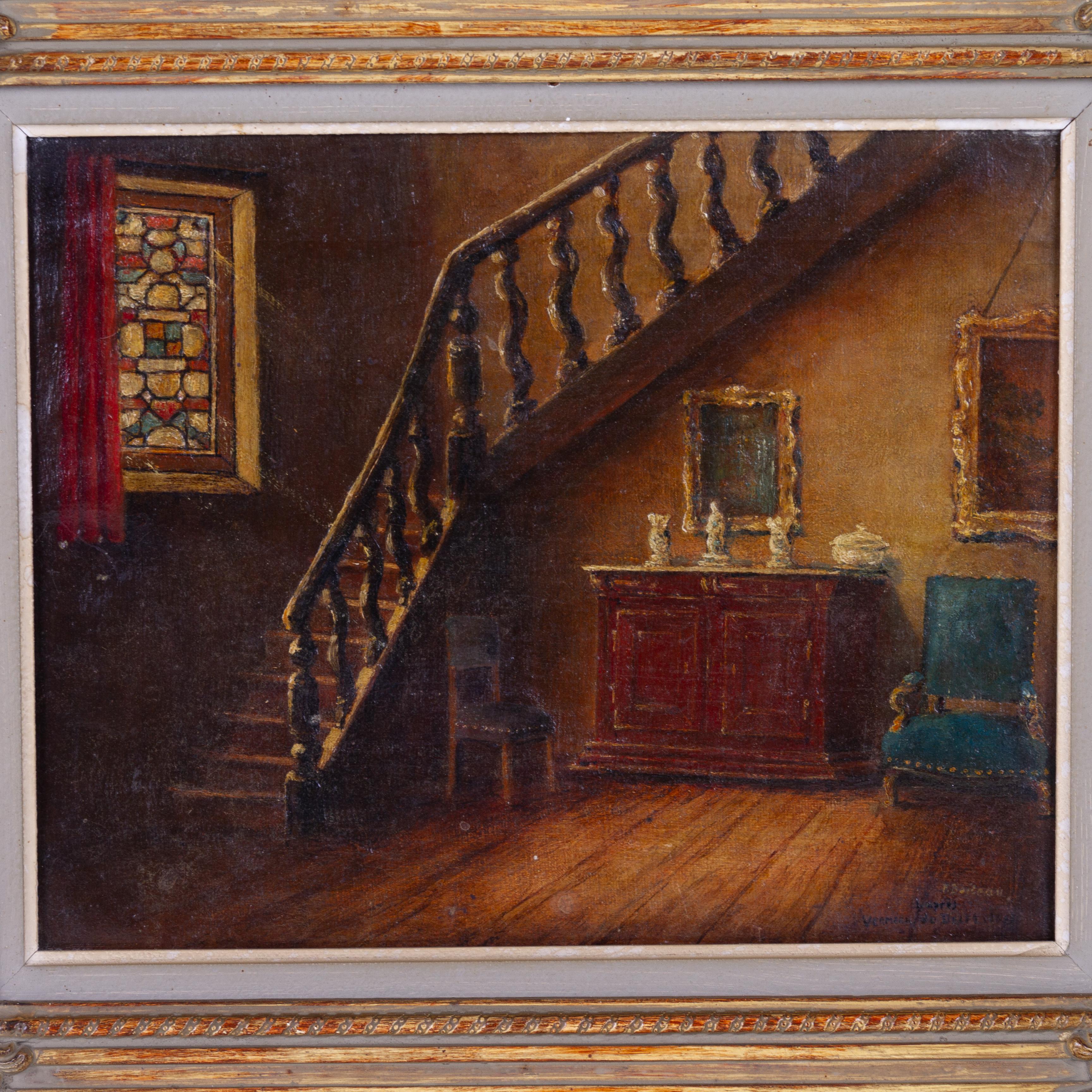 In good condition
From a private collection
Free international shipping
Signed Interior Scene Belgian Oil Painting 
