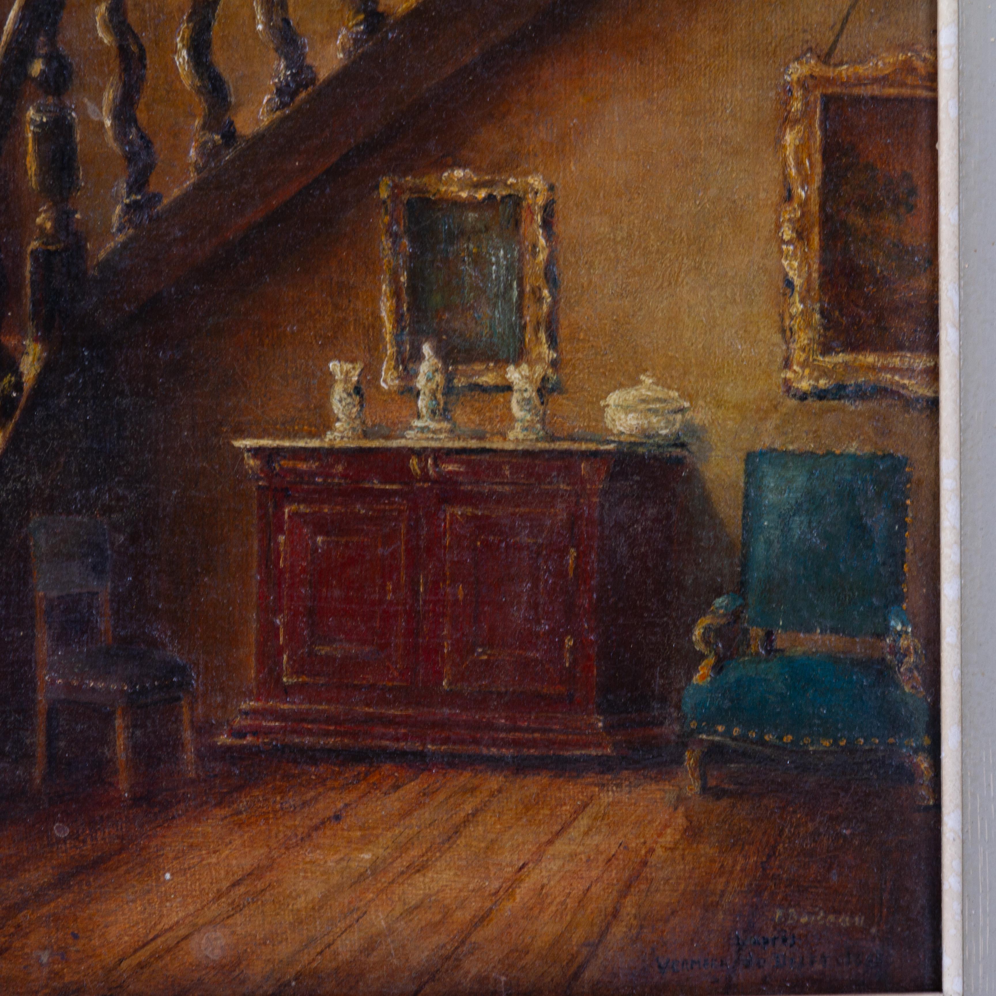 20th Century Signed Interior Scene Belgian Oil Painting  For Sale