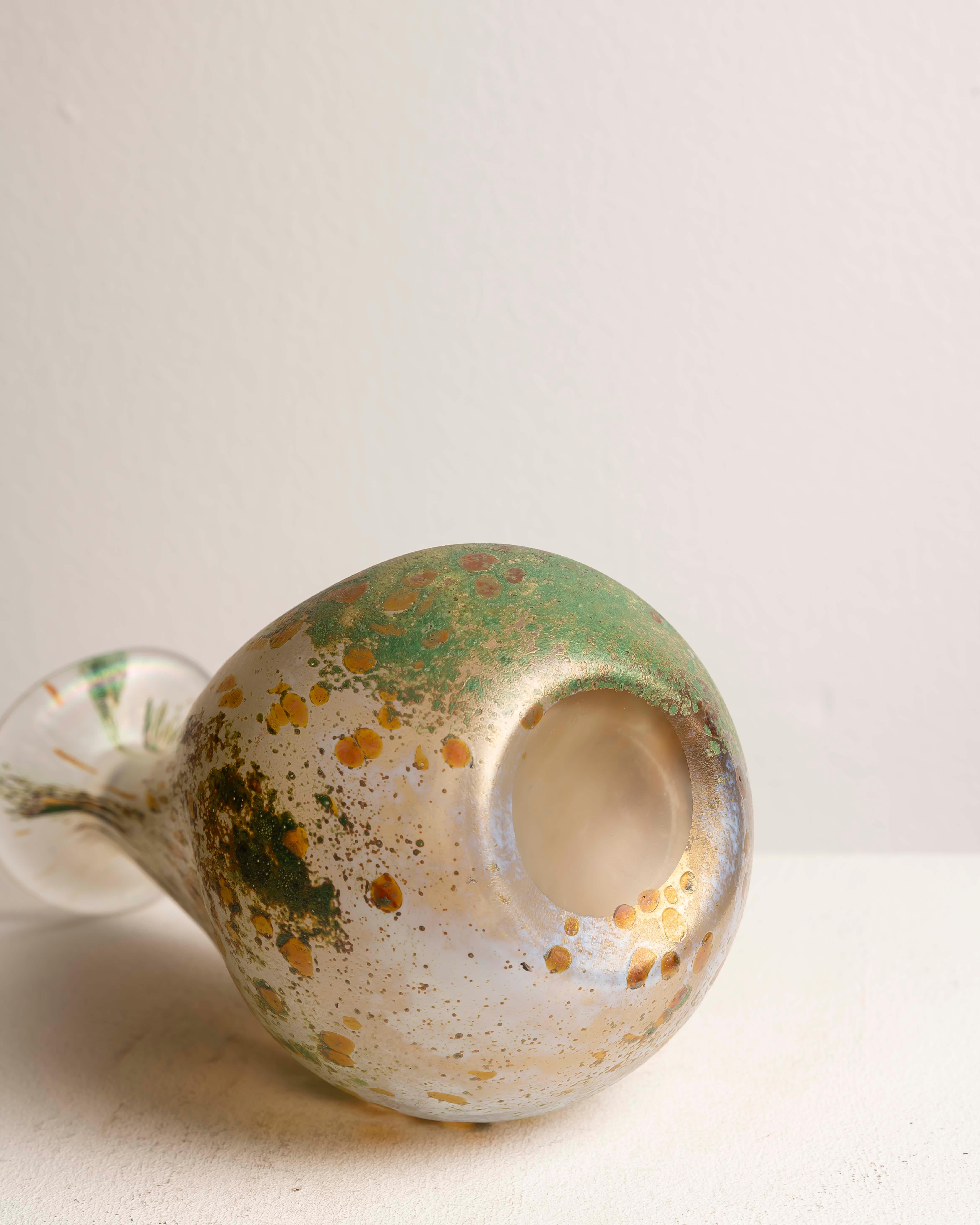 Late 20th Century Signed Iridescent Studio Art Glass Vase, 1986 For Sale