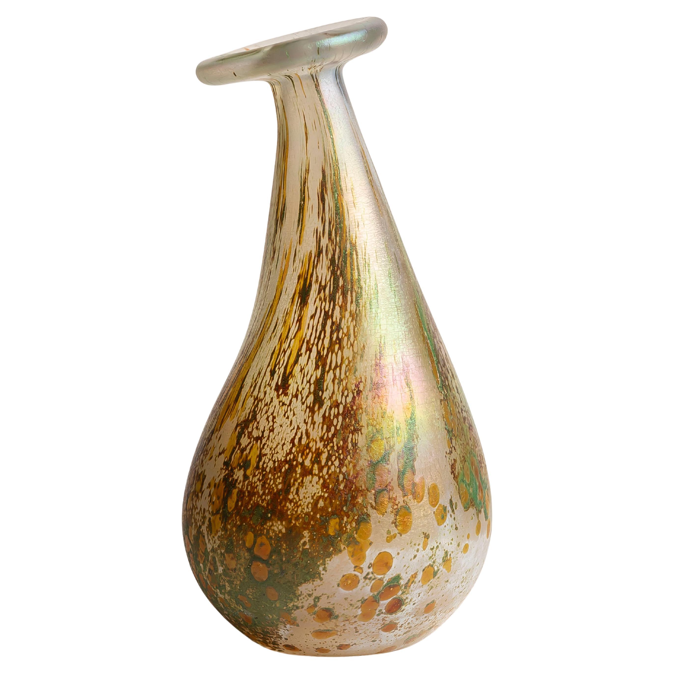 Signed Iridescent Studio Art Glass Vase, 1986 For Sale