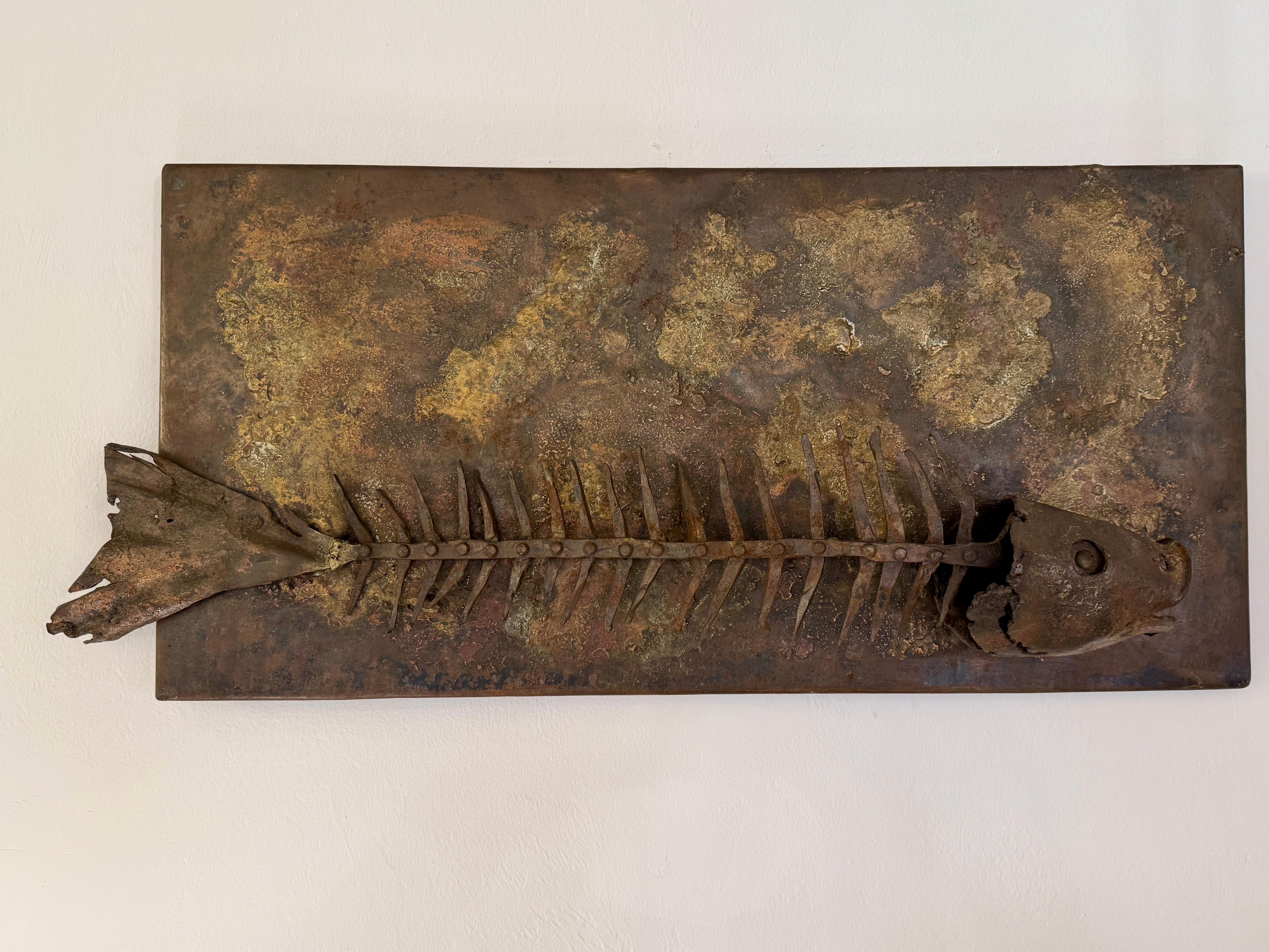 Brutalist Signed Iron Fish Sculpture by Lachaize For Sale