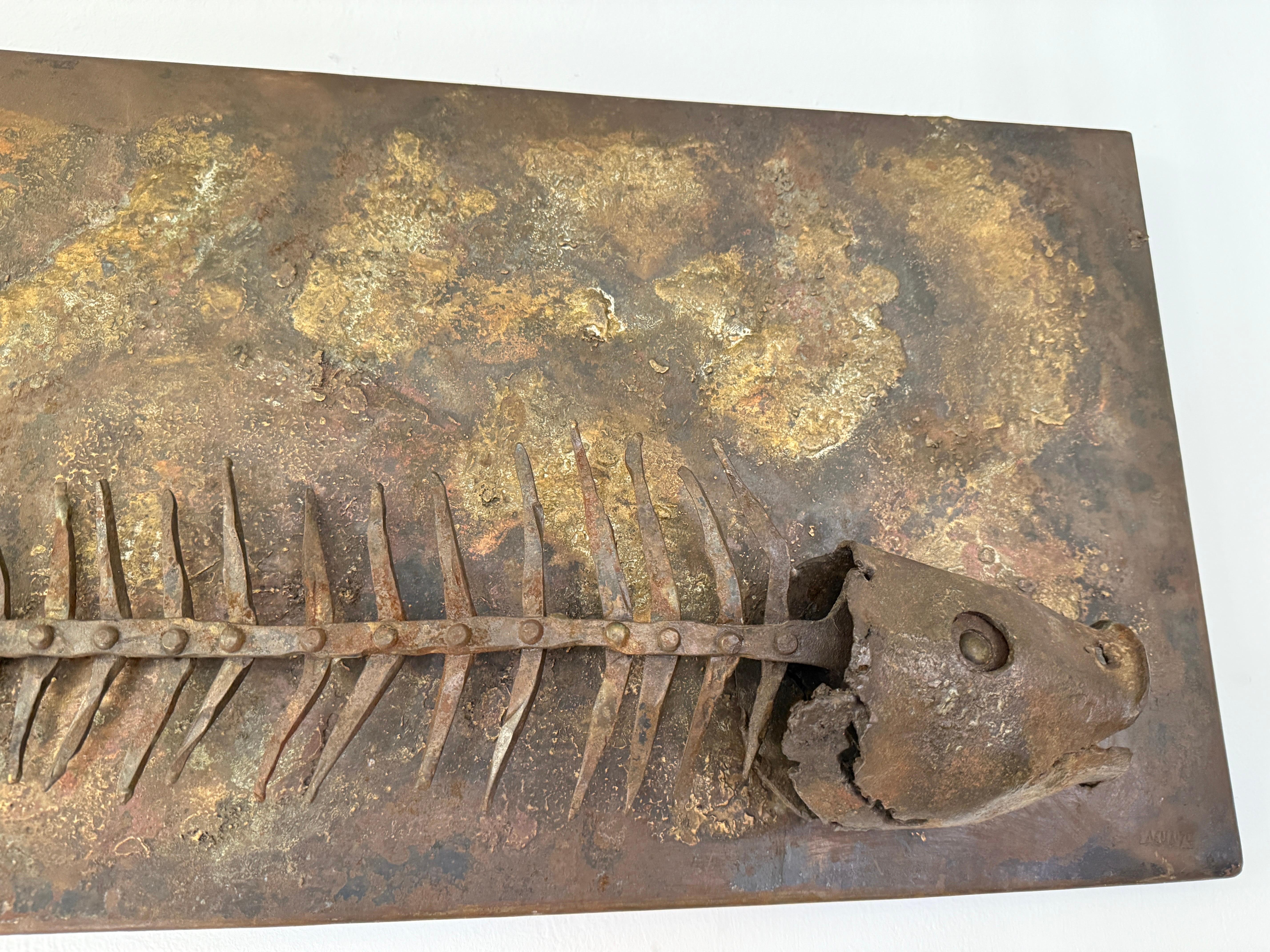 Mid-20th Century Signed Iron Fish Sculpture by Lachaize For Sale