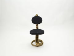 Chaise sculpture Cobra en laiton noire Alcantara signée Isabelle Faure, 1970