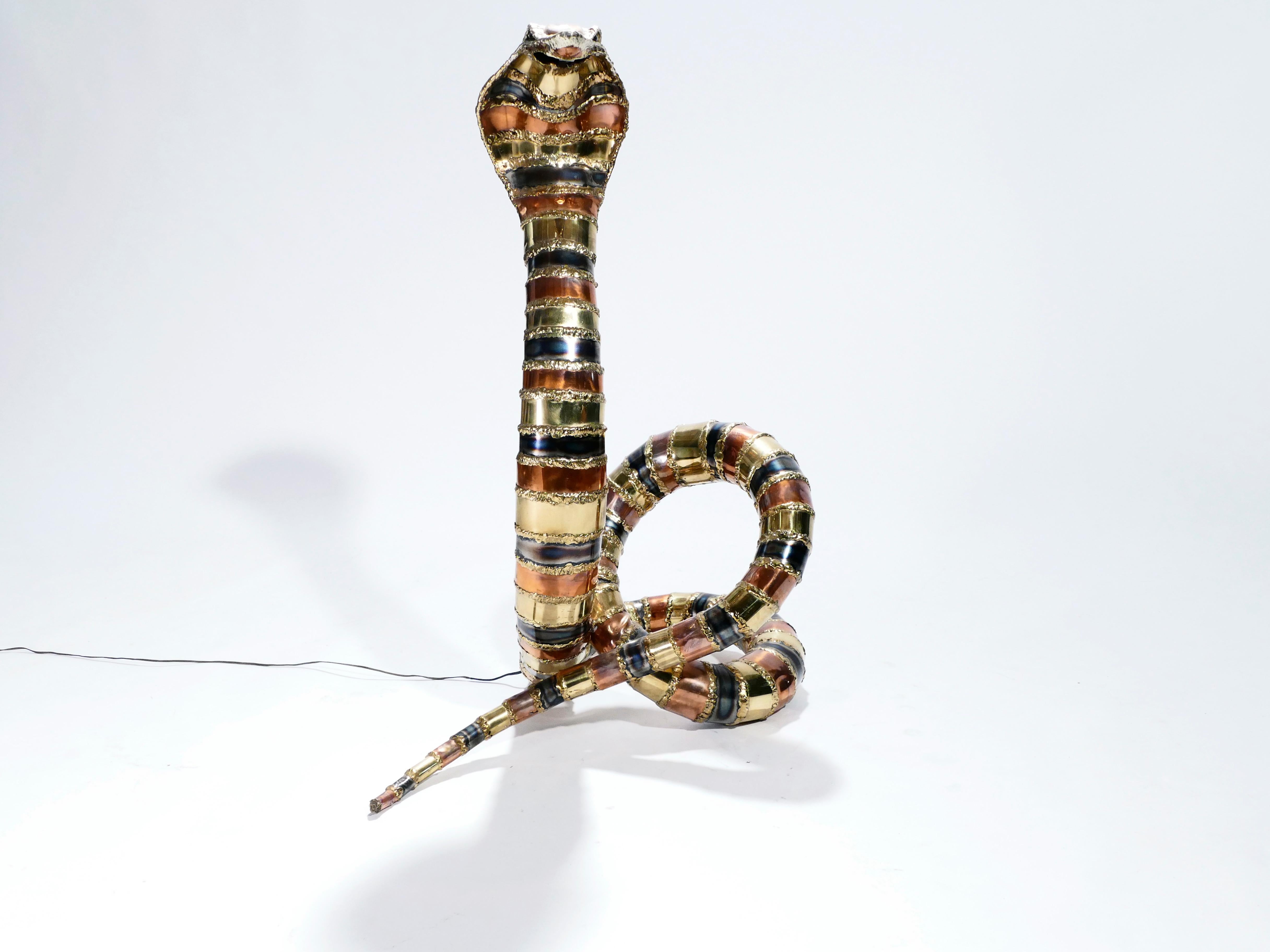 Hollywood Regency Signed Isabelle Faure Cobra Sculpture Floor Lamp, 1970s