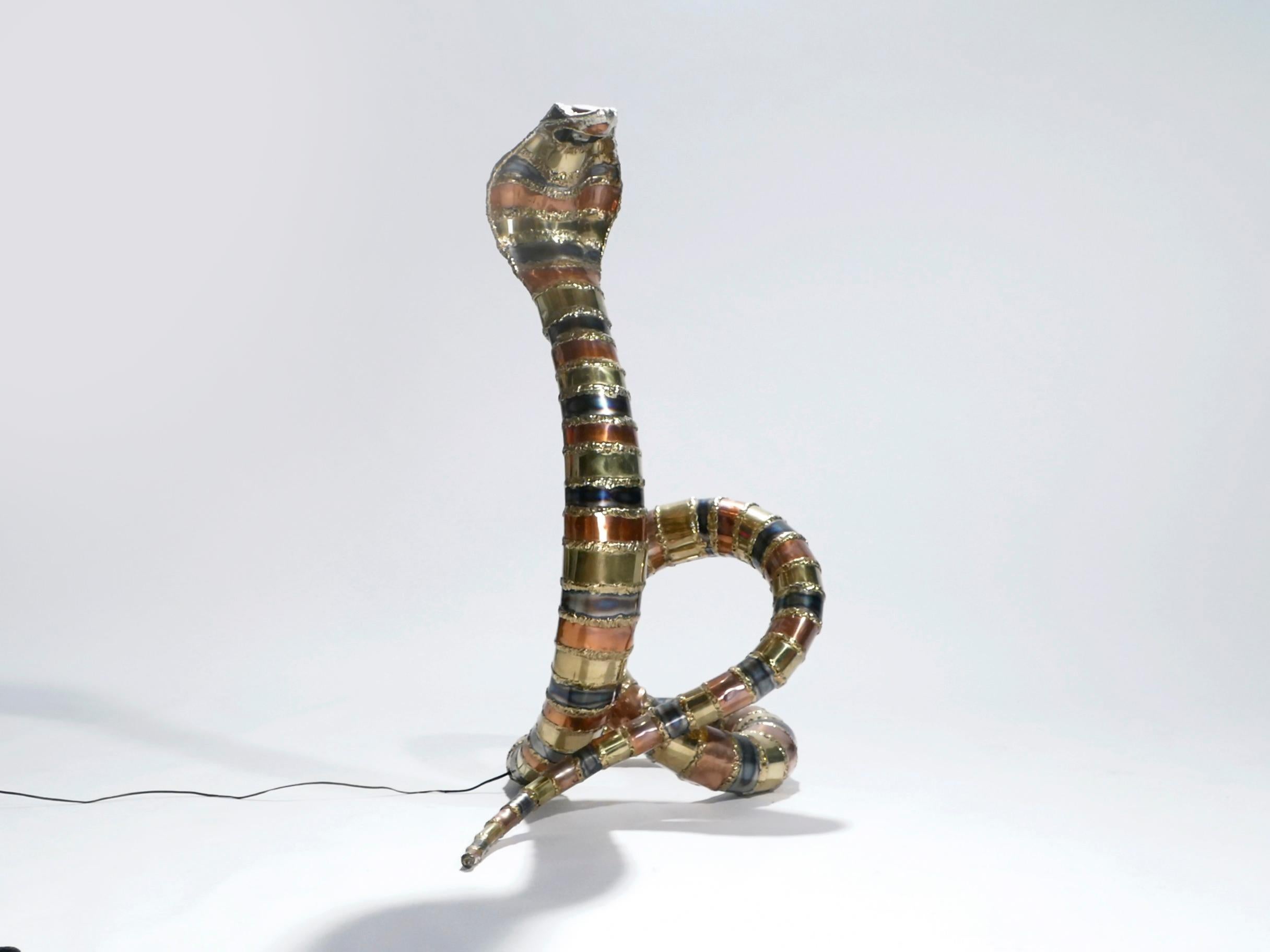 French Signed Isabelle Faure Cobra Sculpture Floor Lamp, 1970s