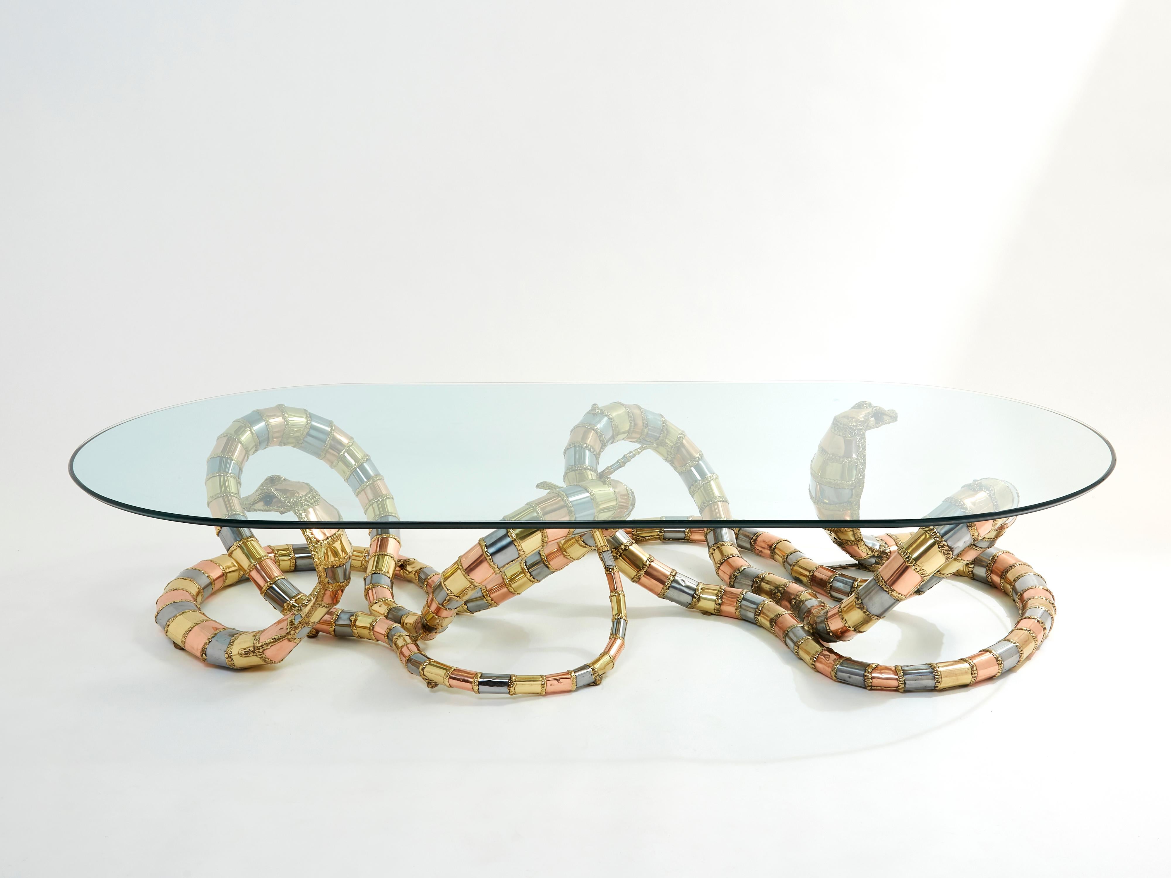 Mid-Century Modern Signed Isabelle Faure Cobra Sculpture Xl Coffee Table, 1970s  For Sale