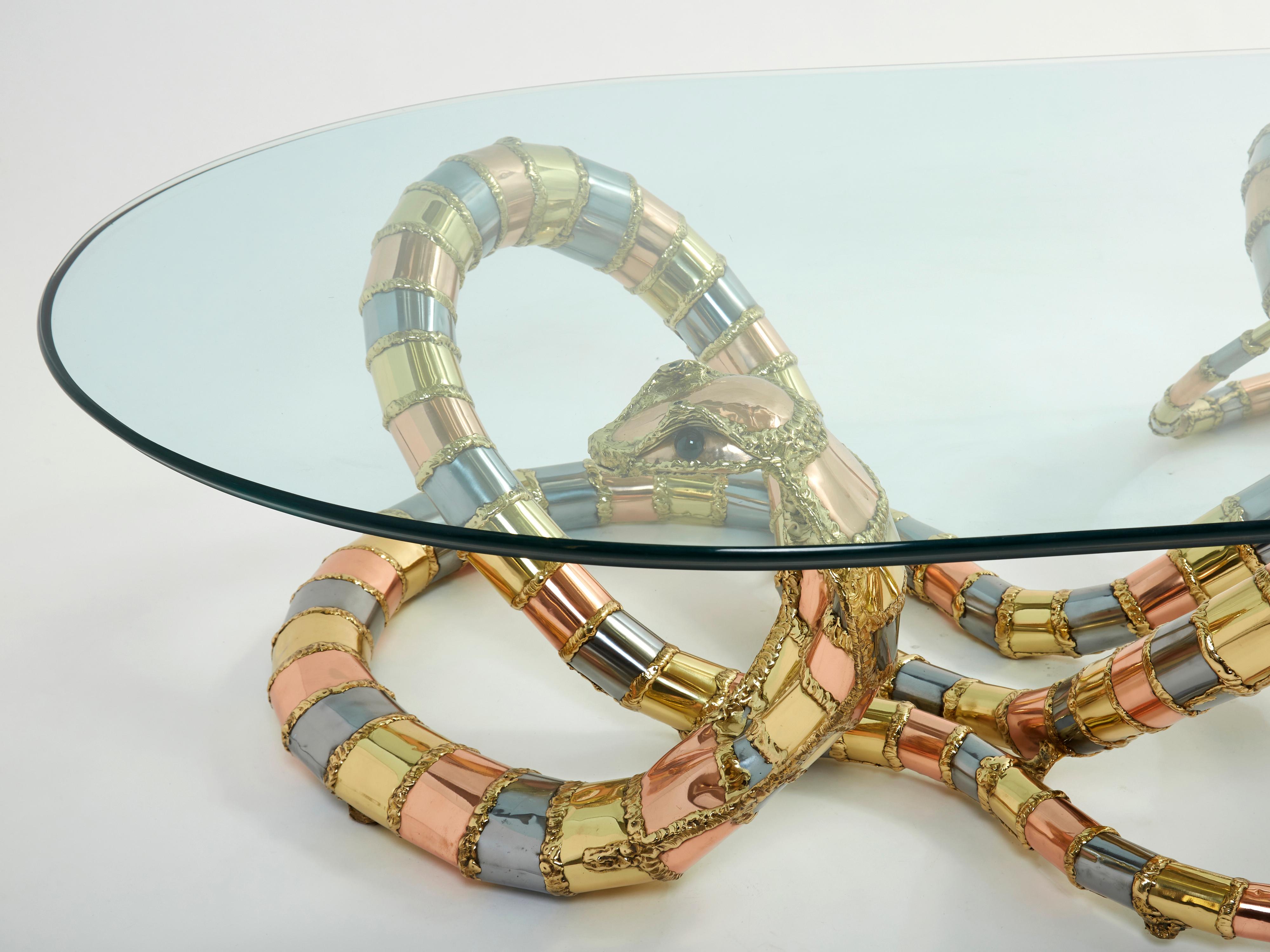 Signed Isabelle Faure Cobra Sculpture Xl Coffee Table, 1970s  In Good Condition For Sale In Paris, IDF