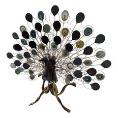 Lampada con pavone in ottone e agata enorme firmata Isabelle Faure