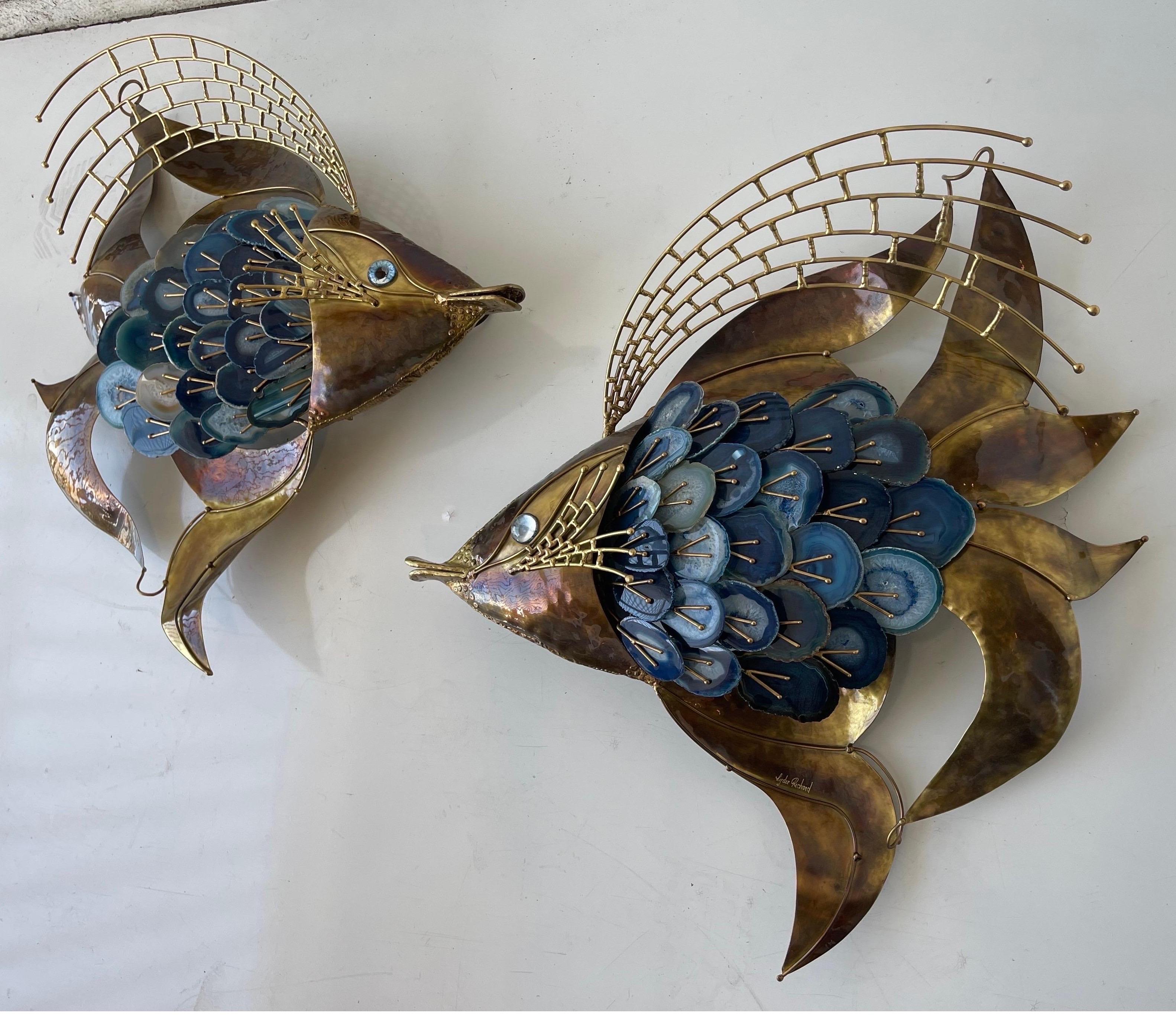 Paire d'appliques en agate et laiton représentant des poissons, signées Isabelle & Richard Faure  en vente 8
