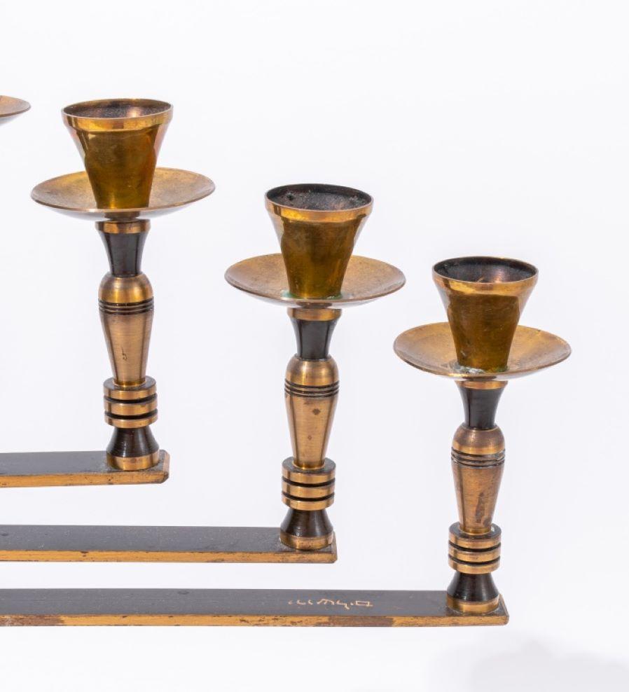 Signed Israeli Brass Judaica Menorah In Good Condition For Sale In New York, NY