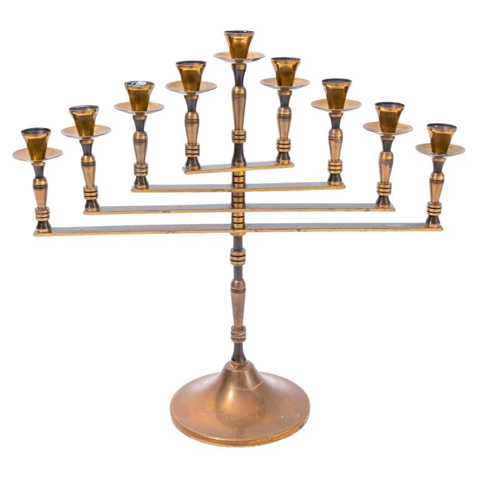 Signed Israeli Brass Judaica Menorah For Sale
