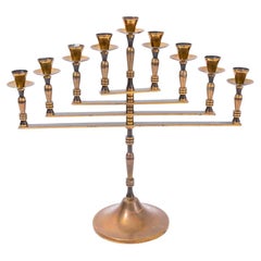 Vintage Signed Israeli Brass Judaica Menorah