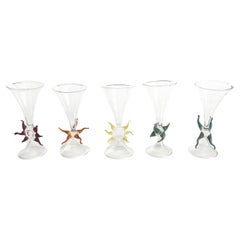 Signierte italienische Kunstglas-Champagnerflöten aus Glas