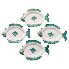 Signed Italian Fratelli Fanciullacci Majolica Fish Plates - Set of 4