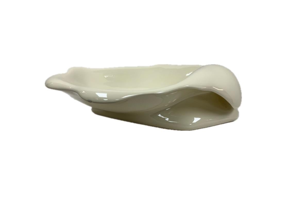 Mid-Century Modern Signed Italian Glazed Ceramic Flower Form Bowl For Sale
